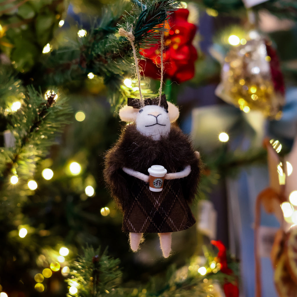 Fur Coat Mouse with Coffee Ornament