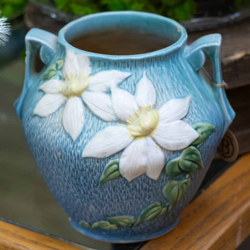 Roseville Pottery Clematis Blue Handled Cookie Jar