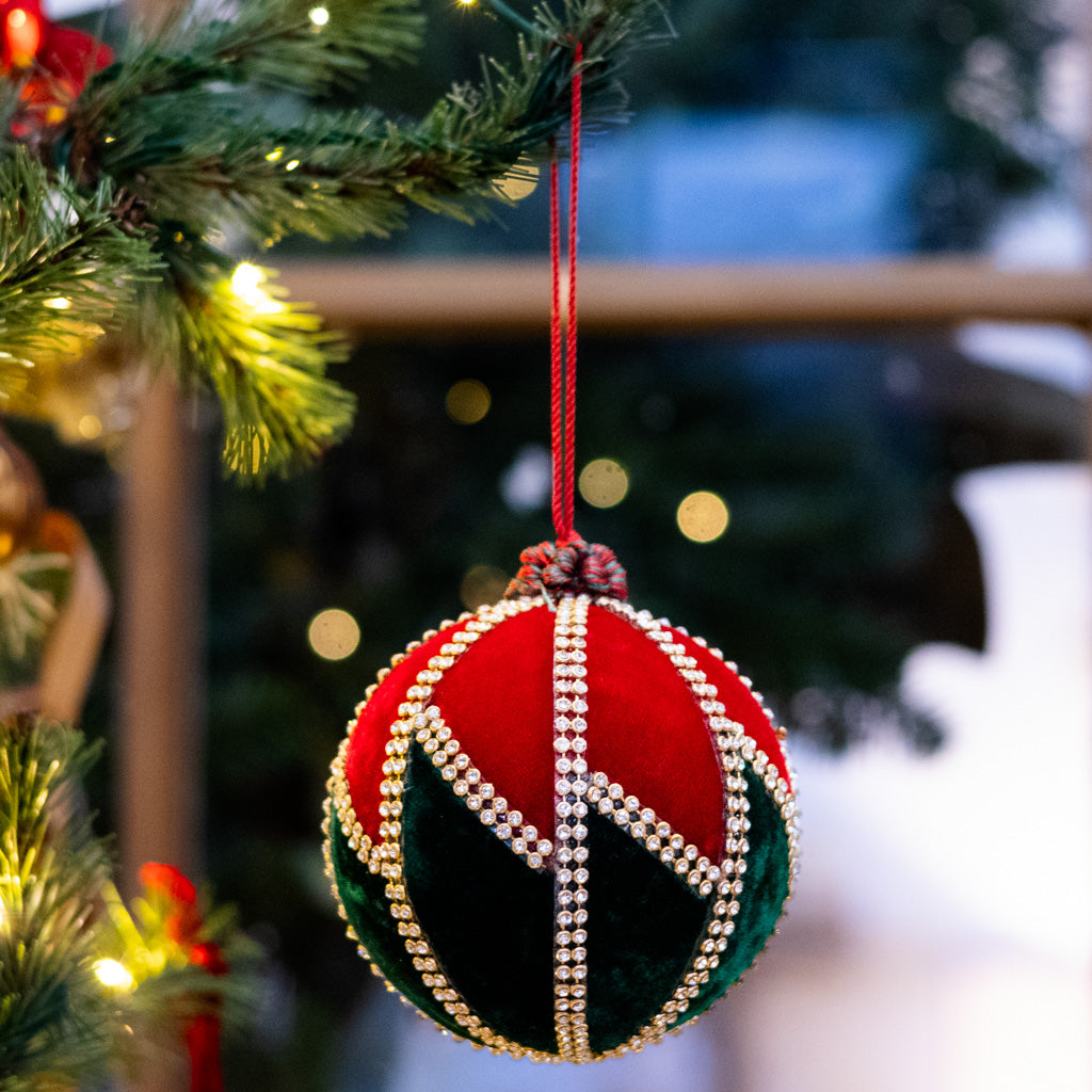 Velvet Zig Zag Jewel Ball Ornament