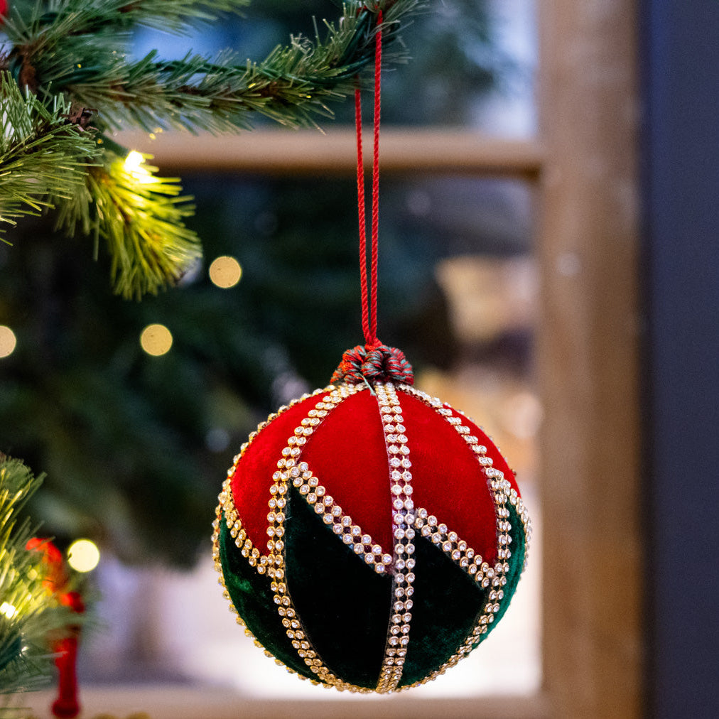Velvet Zig Zag Jewel Ball Ornament