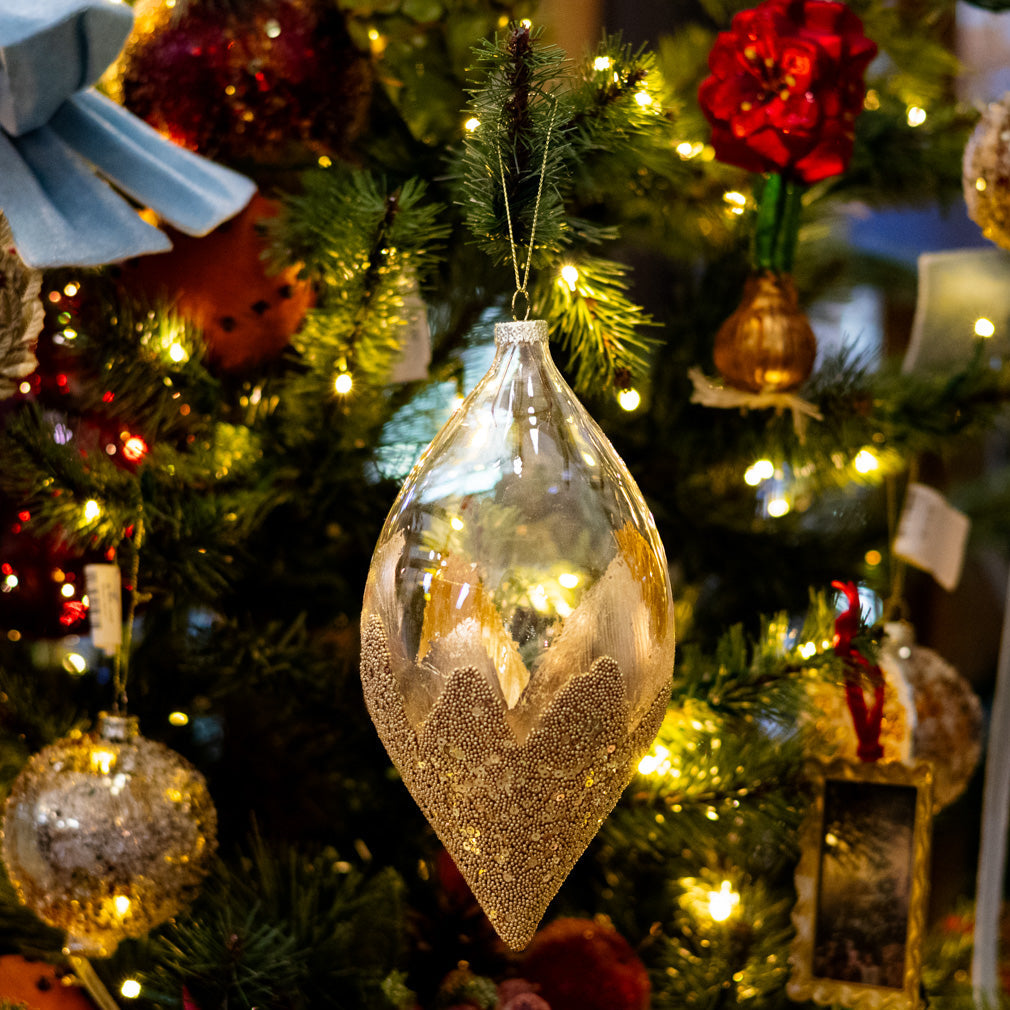 Gold Leaf Glass Bead Teardrop Finial Ornament