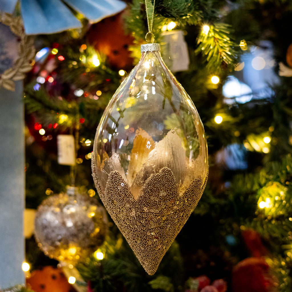 Gold Leaf Glass Bead Teardrop Finial Ornament