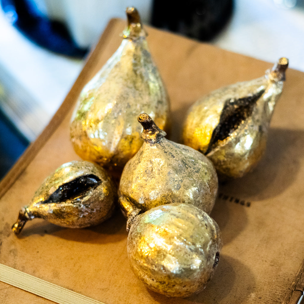 Set of Five Antiqued Resin Gold Finish Figs