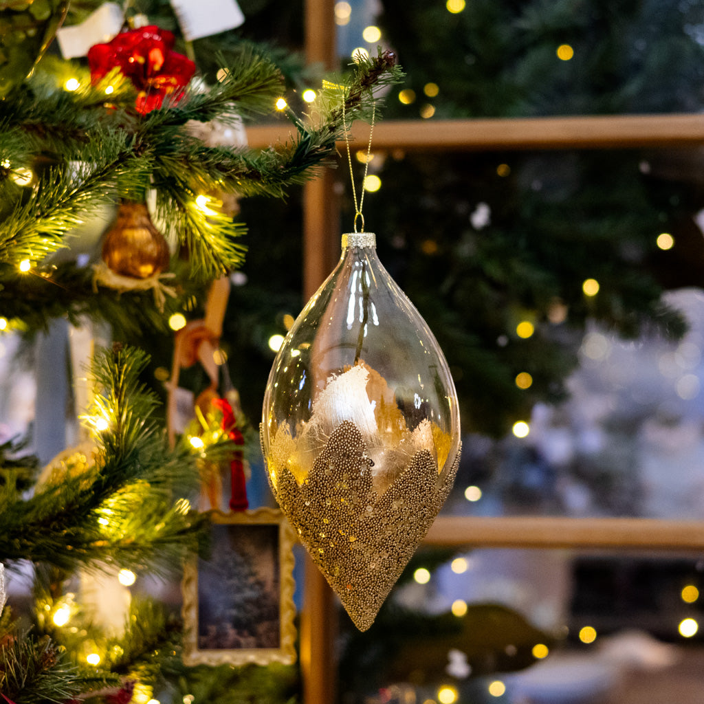 Gold Leaf Glass Bead Teardrop Finial Ornament