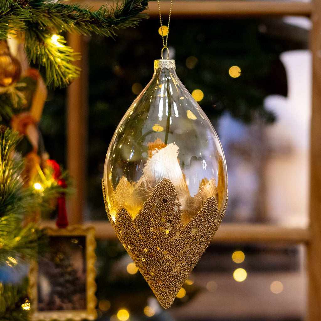 Gold Leaf Glass Bead Teardrop Finial Ornament