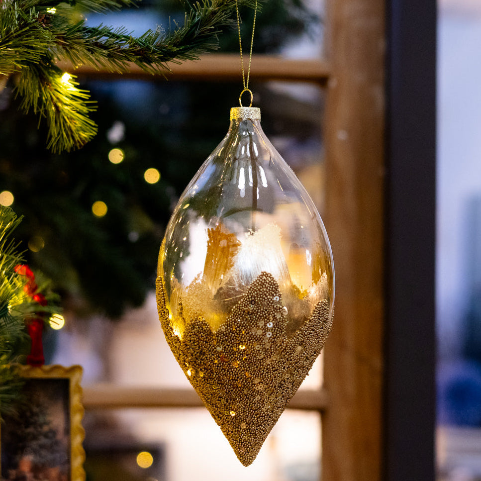 Gold Leaf Glass Bead Teardrop Finial Ornament