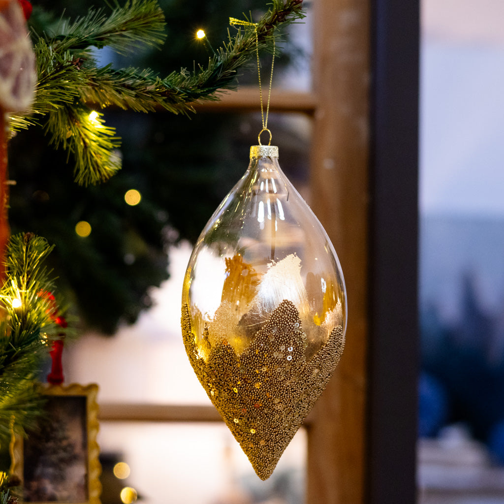 Gold Leaf Glass Bead Teardrop Finial Ornament