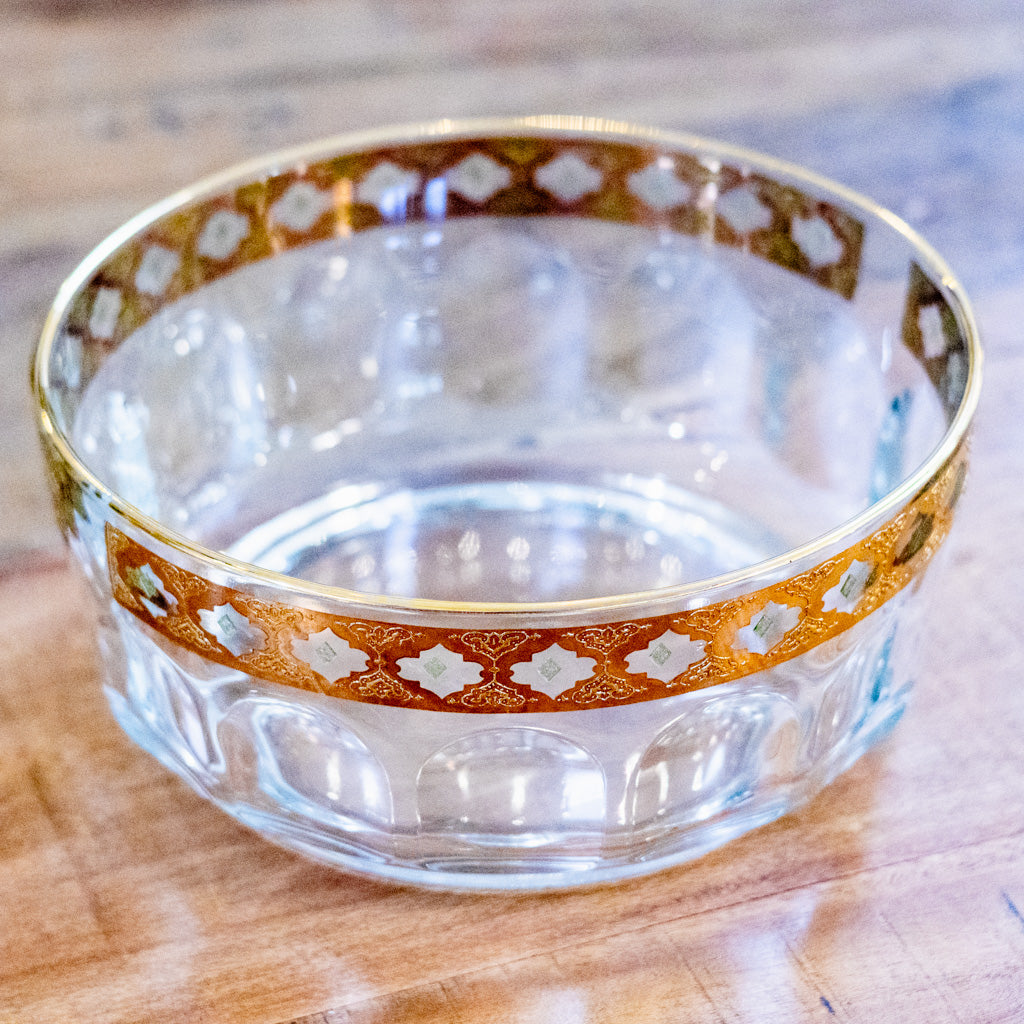 Two Piece Vintage Glass Gold Trim Bowl Set