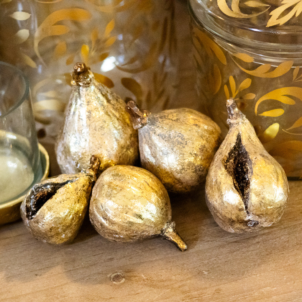 Set of Five Antiqued Resin Gold Finish Figs