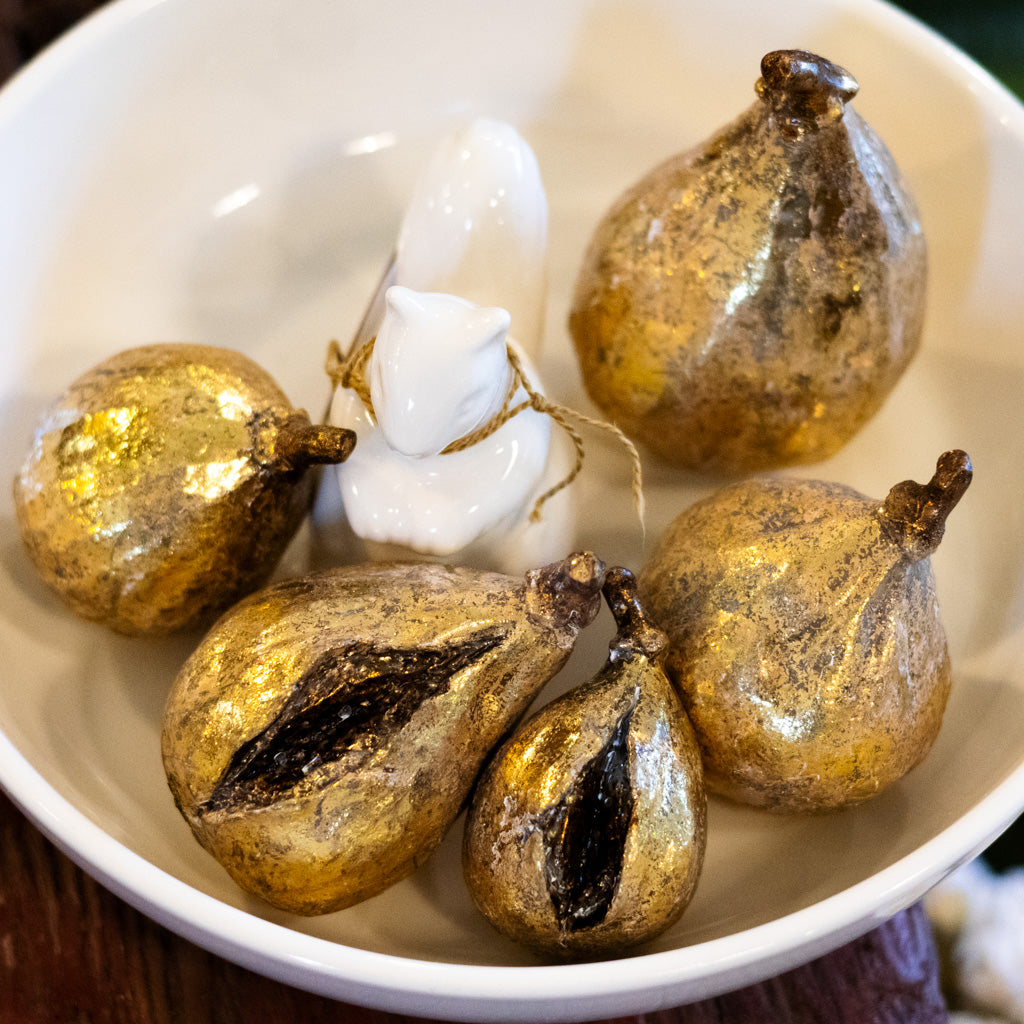 Set of Five Antiqued Resin Gold Finish Figs