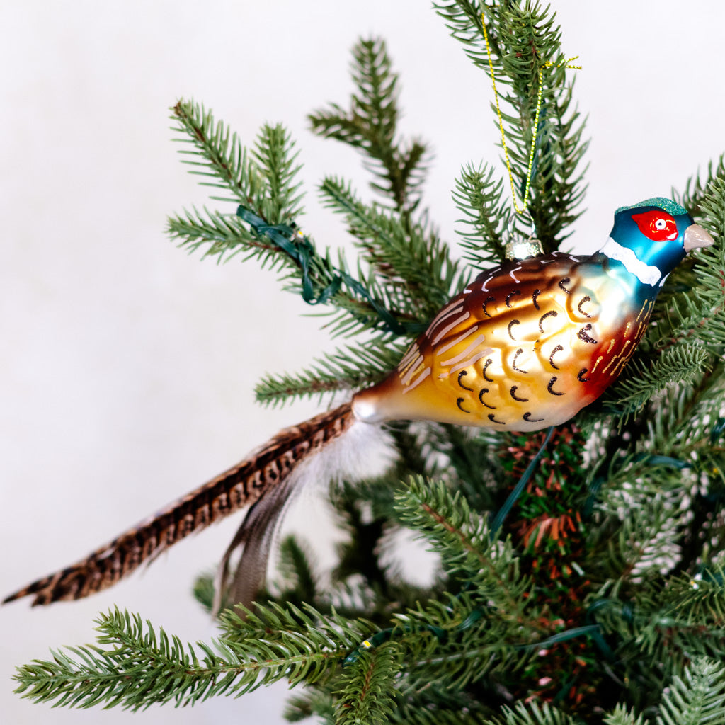 Glass Pheasant with Feather Tail Ornament