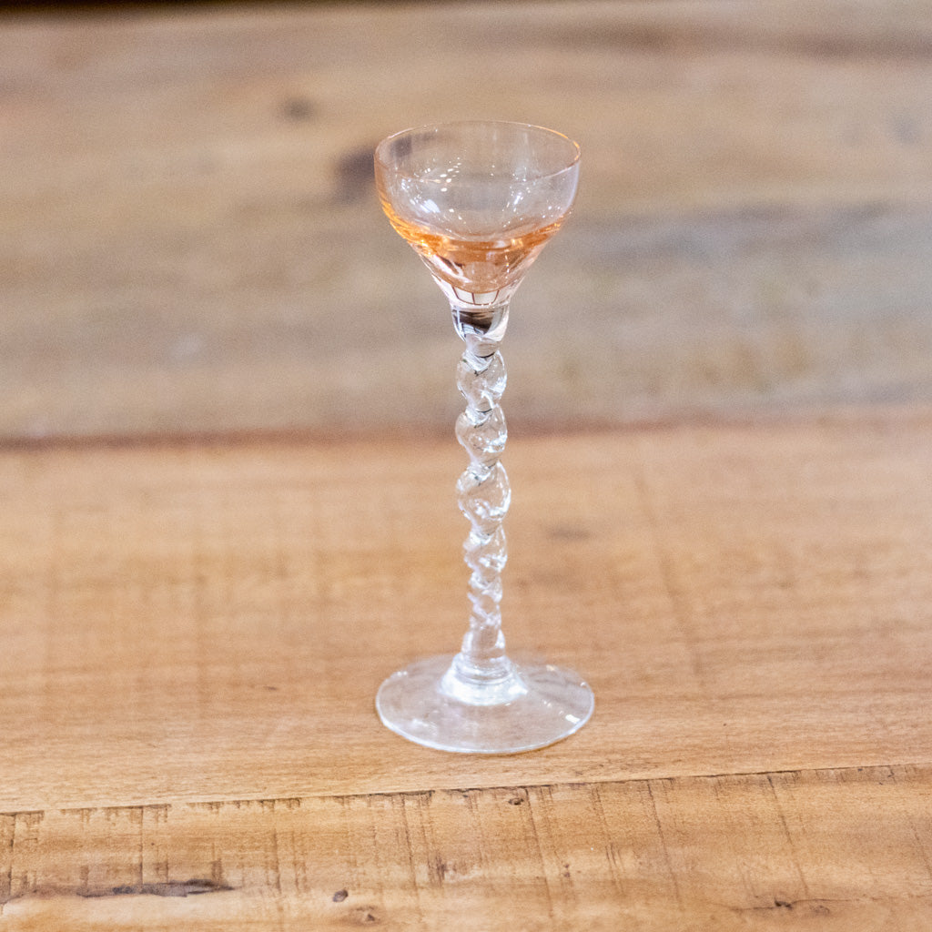 Set of Six Handblown "Barley Twist" Liqueur Glasses