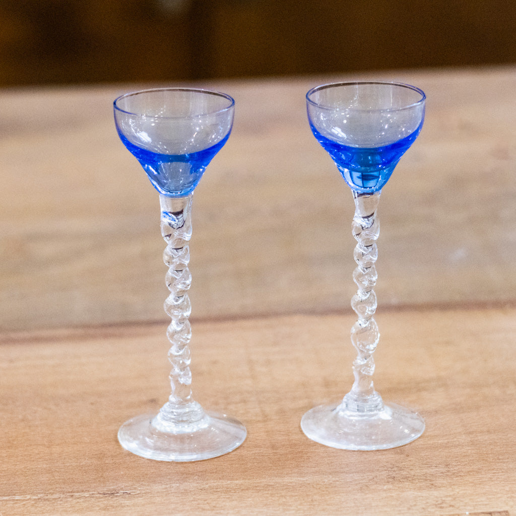 Set of Six Handblown "Barley Twist" Liqueur Glasses