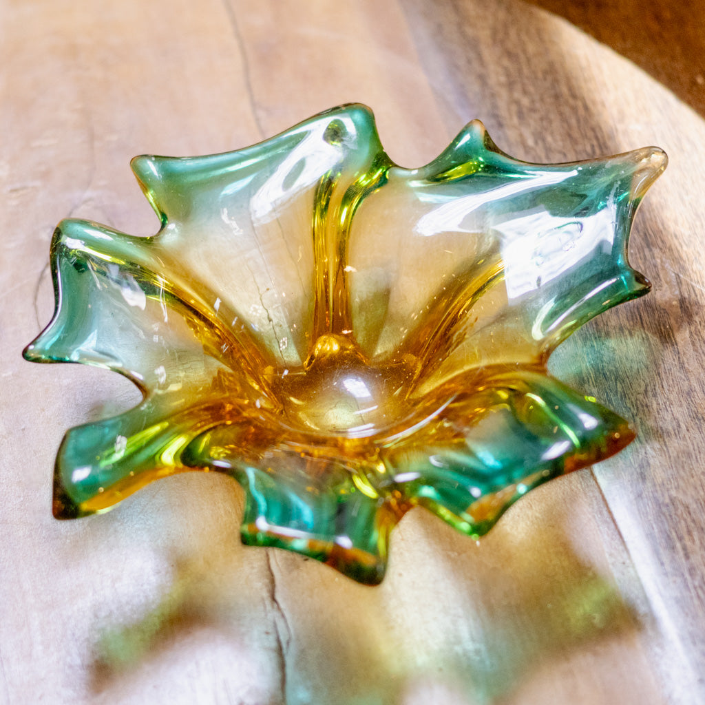 Art Deco Glass Green and Gold Dish