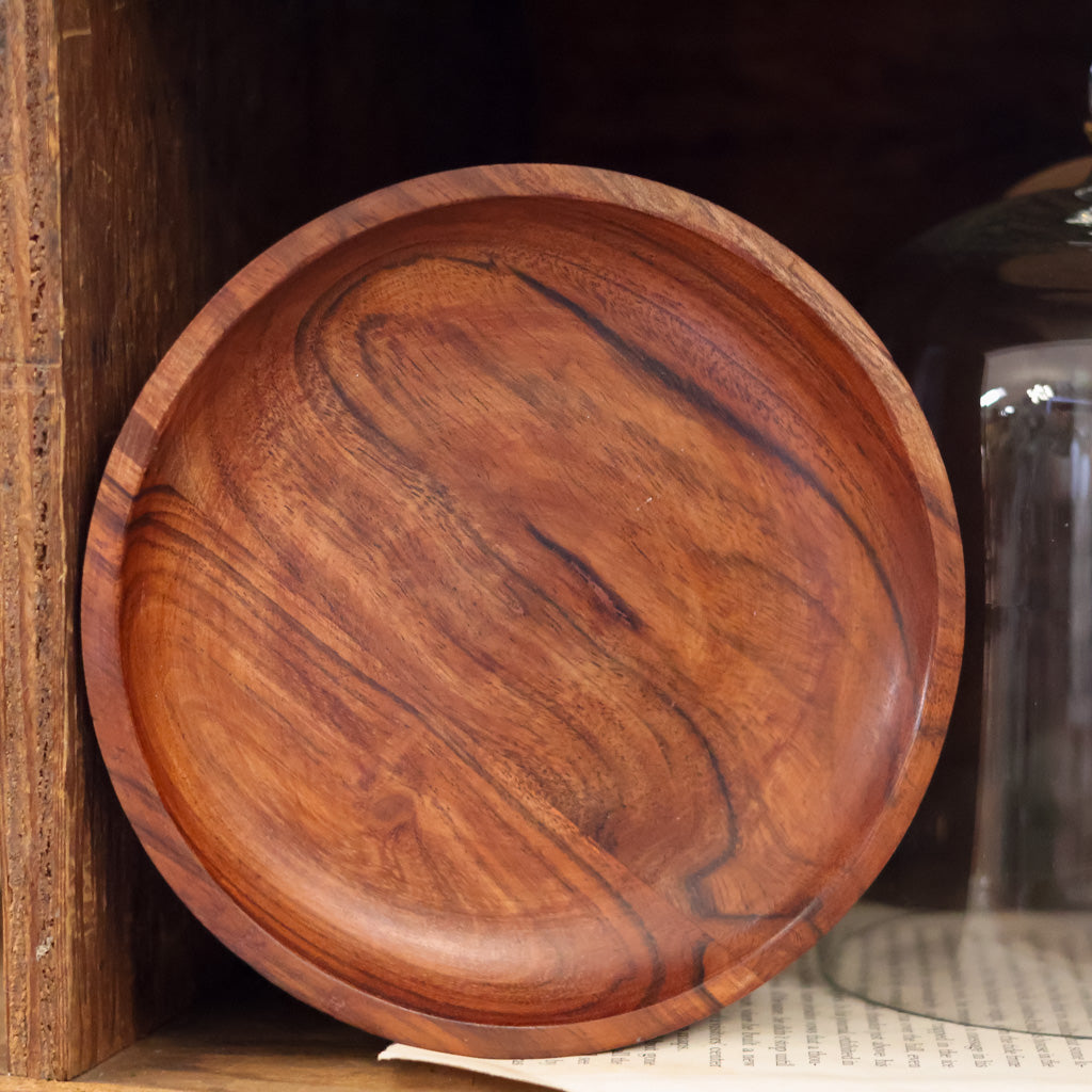 Set of Glass Cloche and Wooden Plate