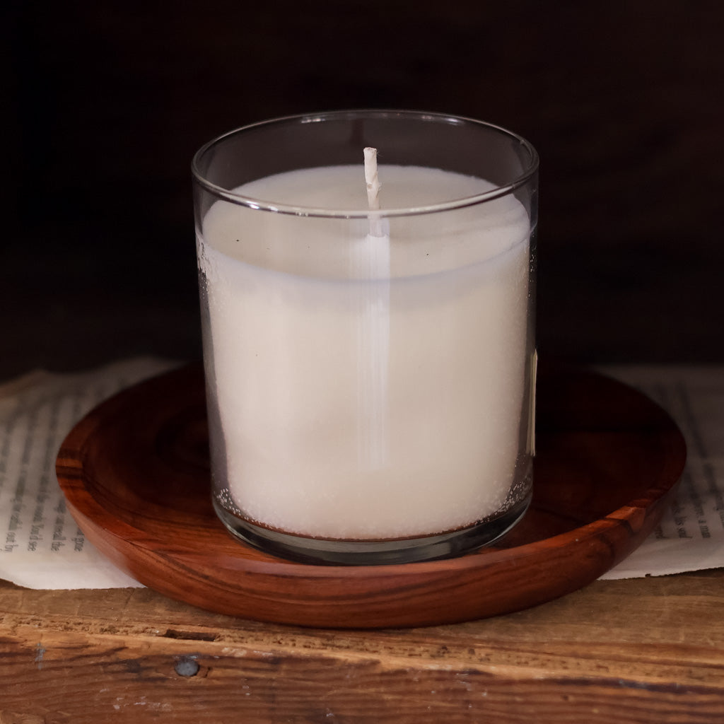 Set of Glass Cloche and Wooden Plate