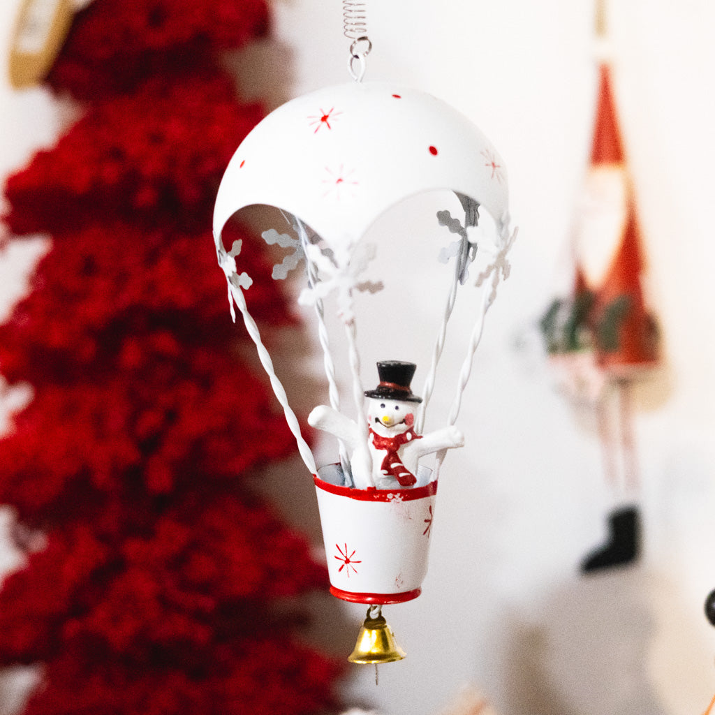 Metal Ballooning Snowman on Springs Ornament