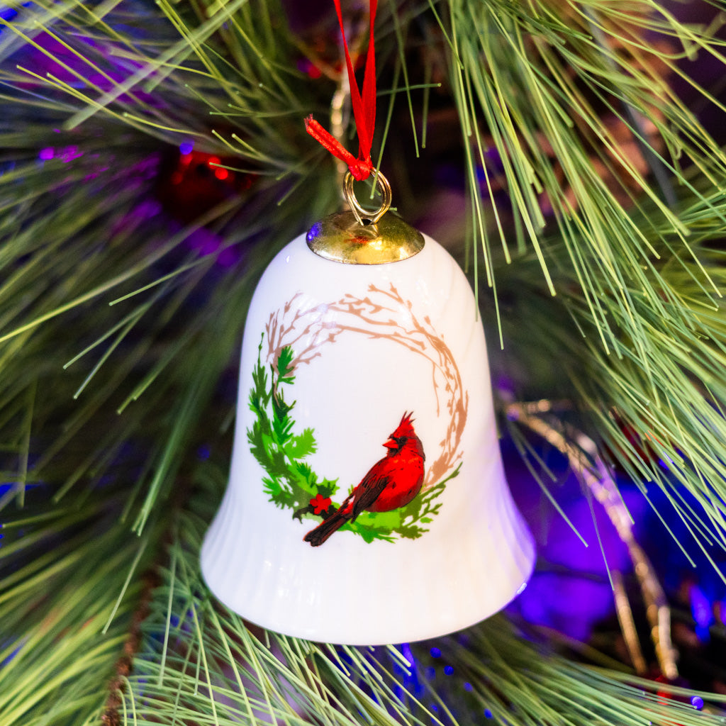 Porcelain Cardinal in Grapevine Wreath Bell Ornament