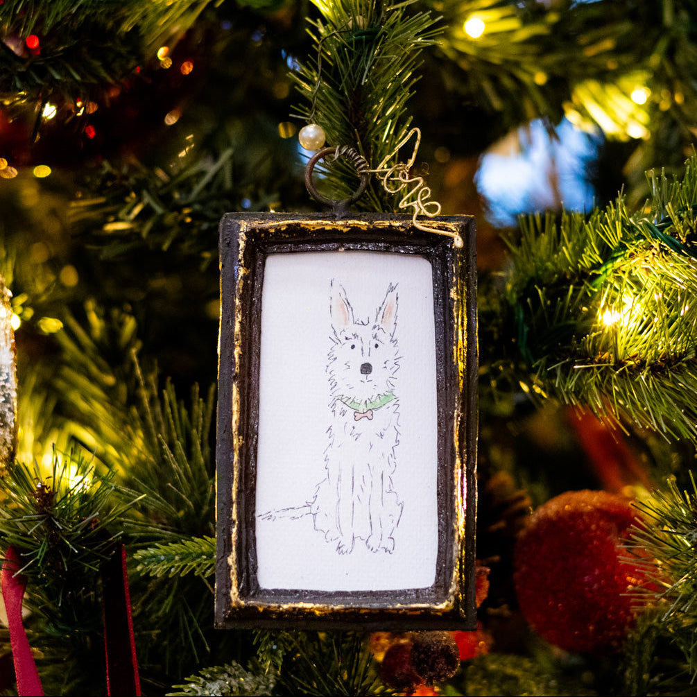 White Dog Art in Wood Frame