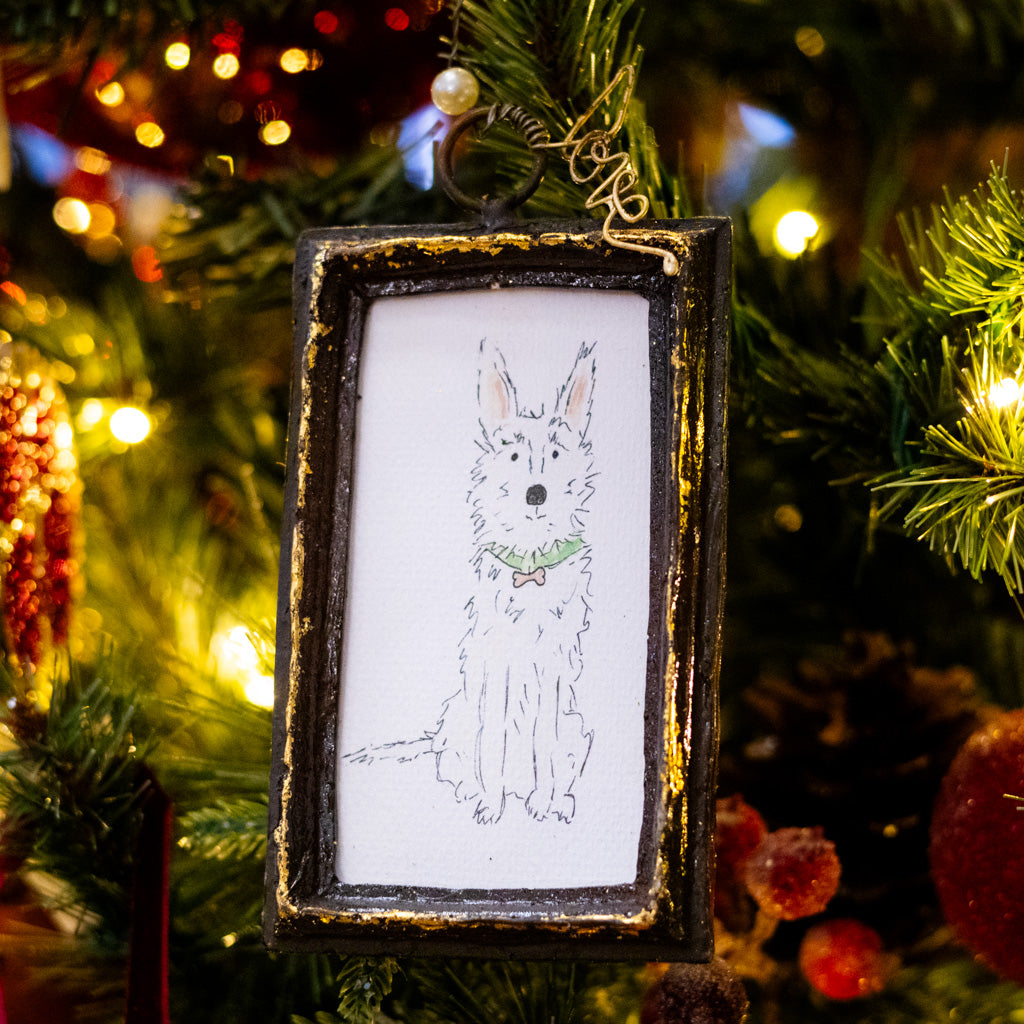 White Dog Art in Wood Frame