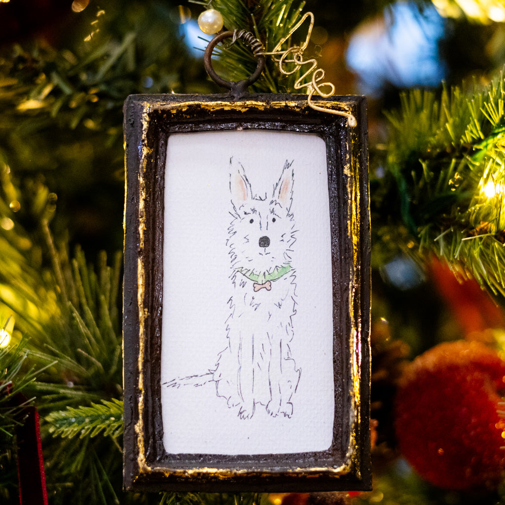 White Dog Art in Wood Frame