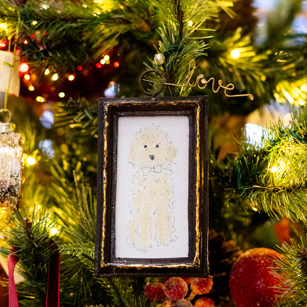 Goldendoodle with Bow Tie in Wood Frame