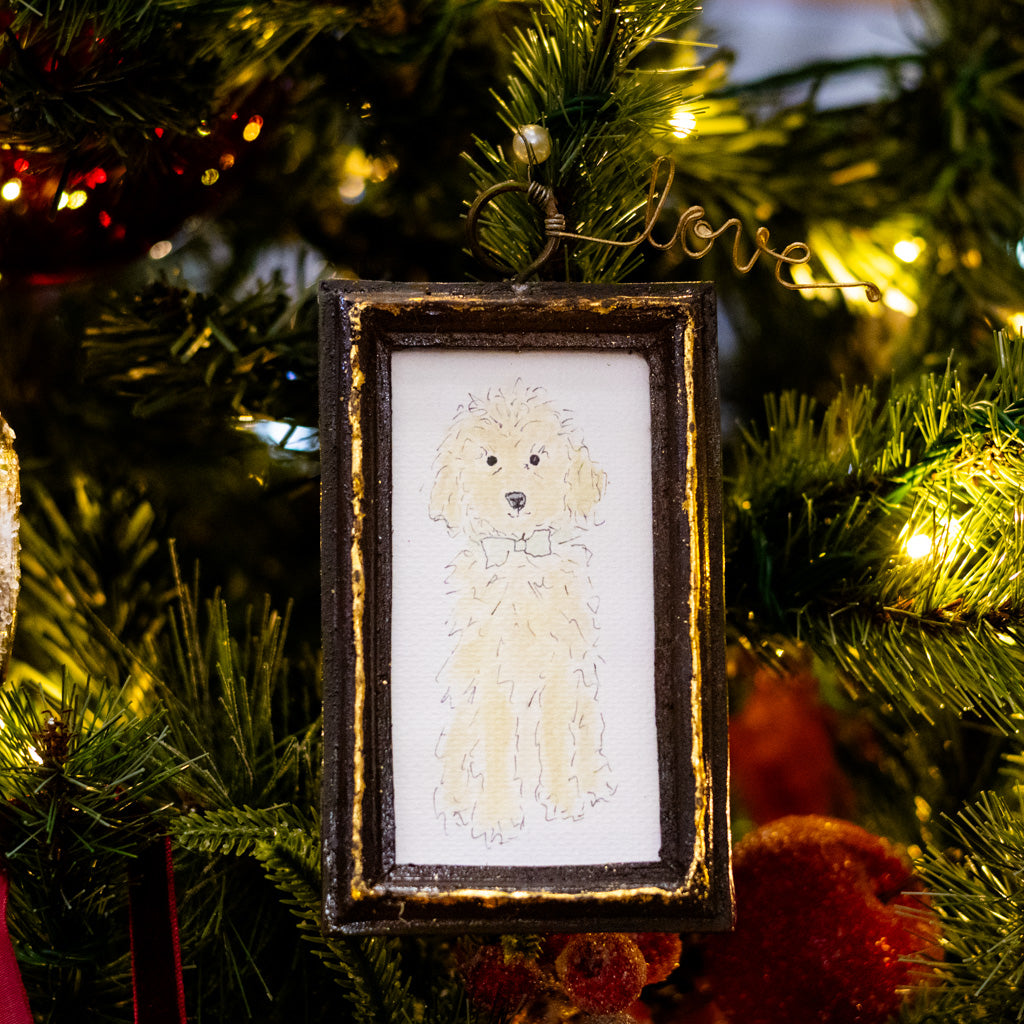Goldendoodle with Bow Tie in Wood Frame