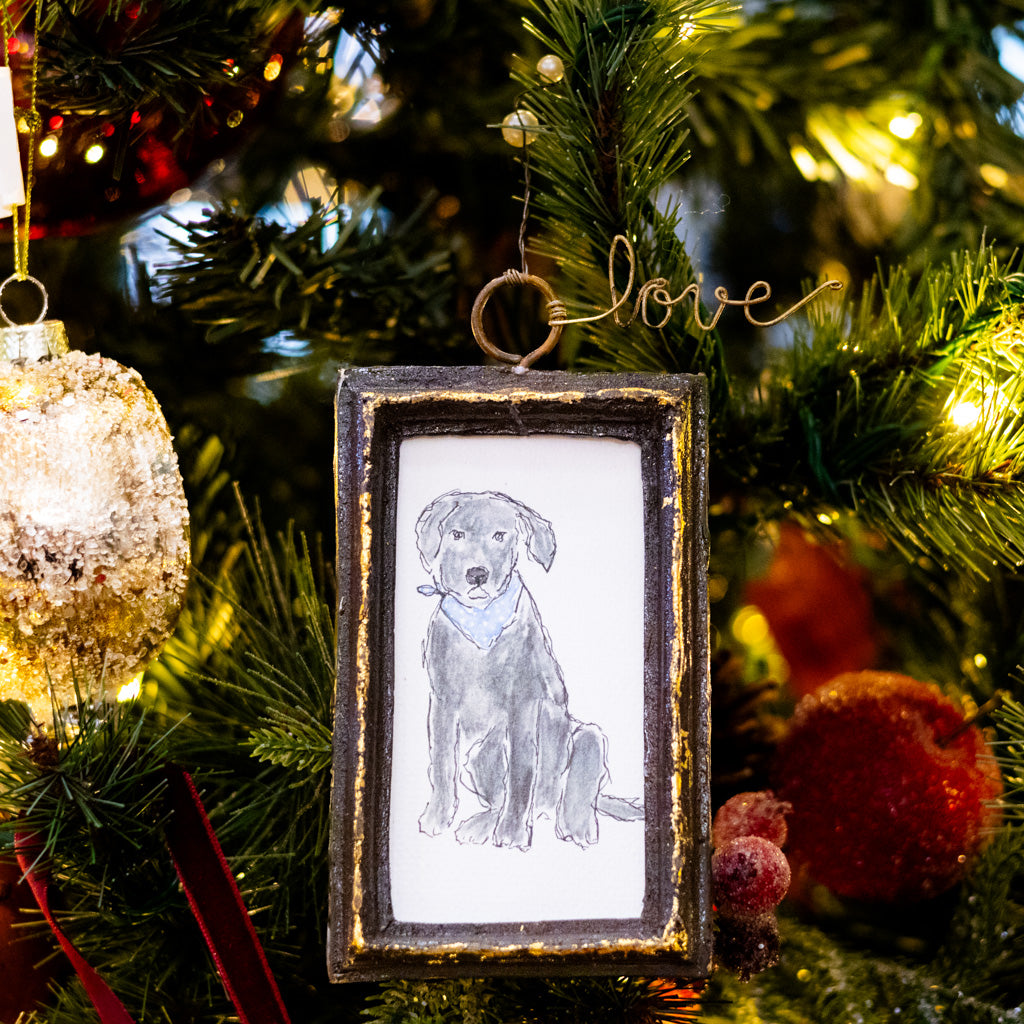 Black Labrador with Blue Bandana Dog Art in Wood Frame