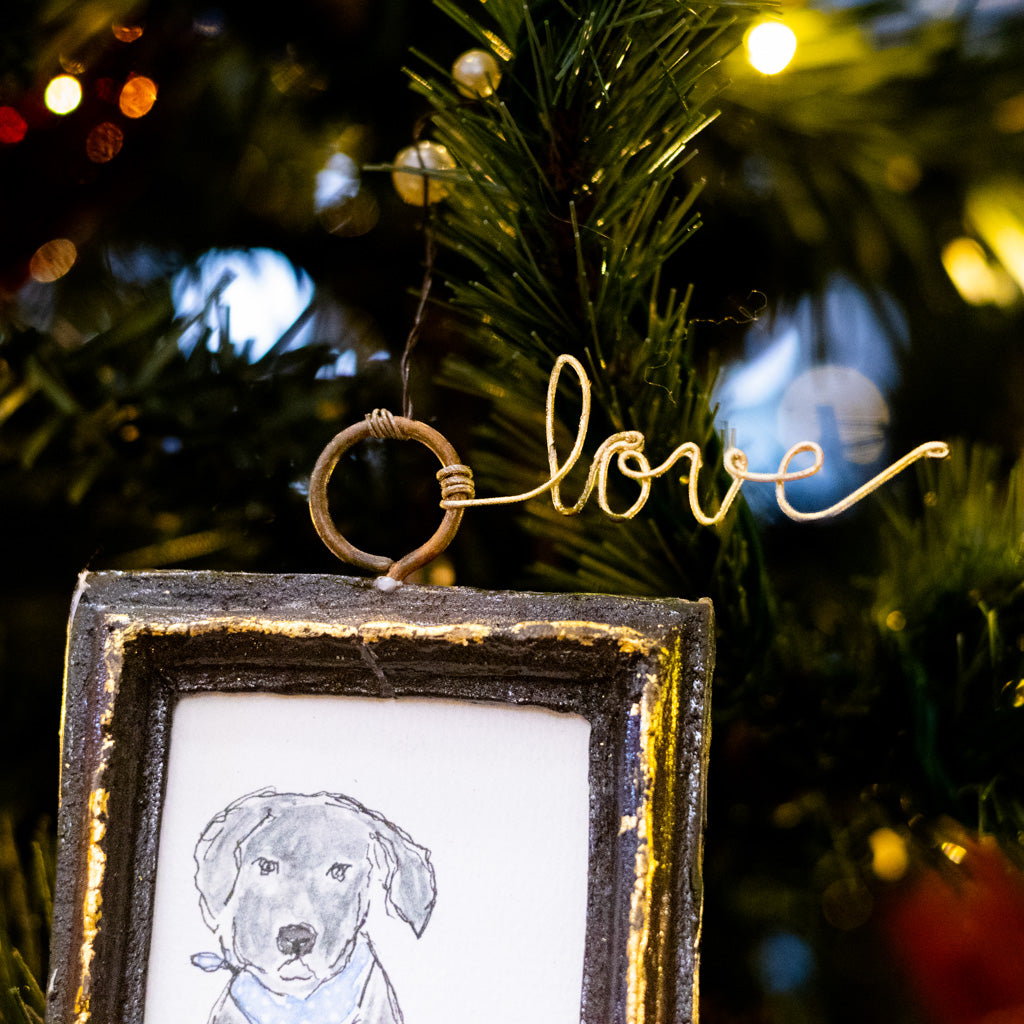 Black Labrador with Blue Bandana Dog Art in Wood Frame