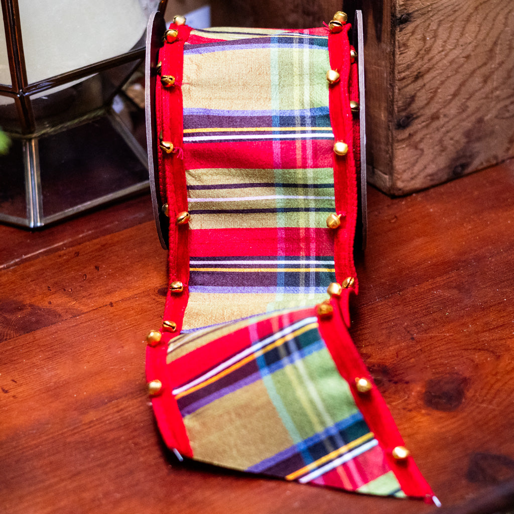 Faux Dupion McFarland Plaid, Bell Edge, Red Ribbon Five Yards