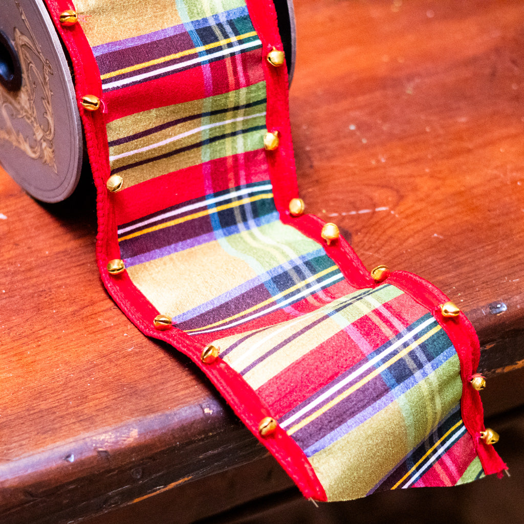 Faux Dupion McFarland Plaid, Bell Edge, Red Ribbon Five Yards