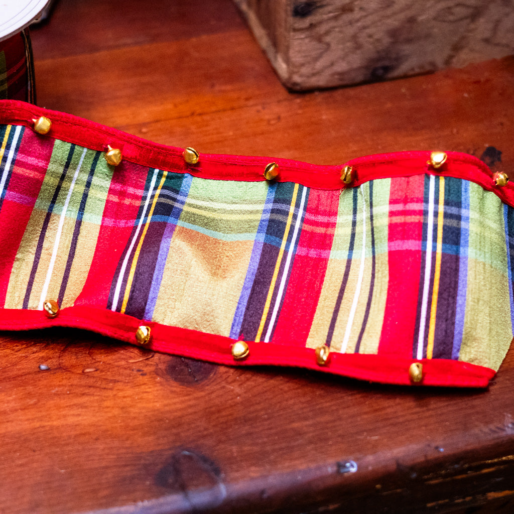 Faux Dupion McFarland Plaid, Bell Edge, Red Ribbon Five Yards