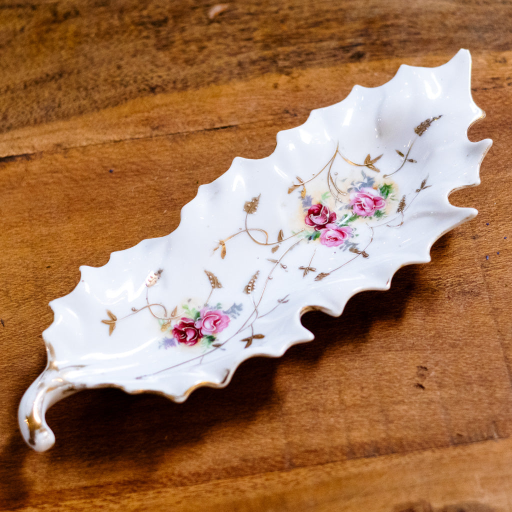 Vintage Porcelain Leaf Trinket Dish