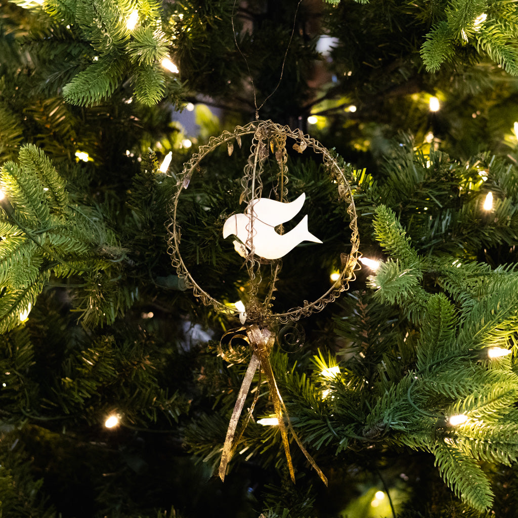 Wire Globe Dove Ornament