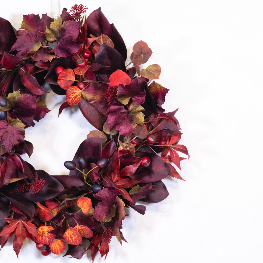Mixed Foliage and Burgundy Crater Berries Wreath