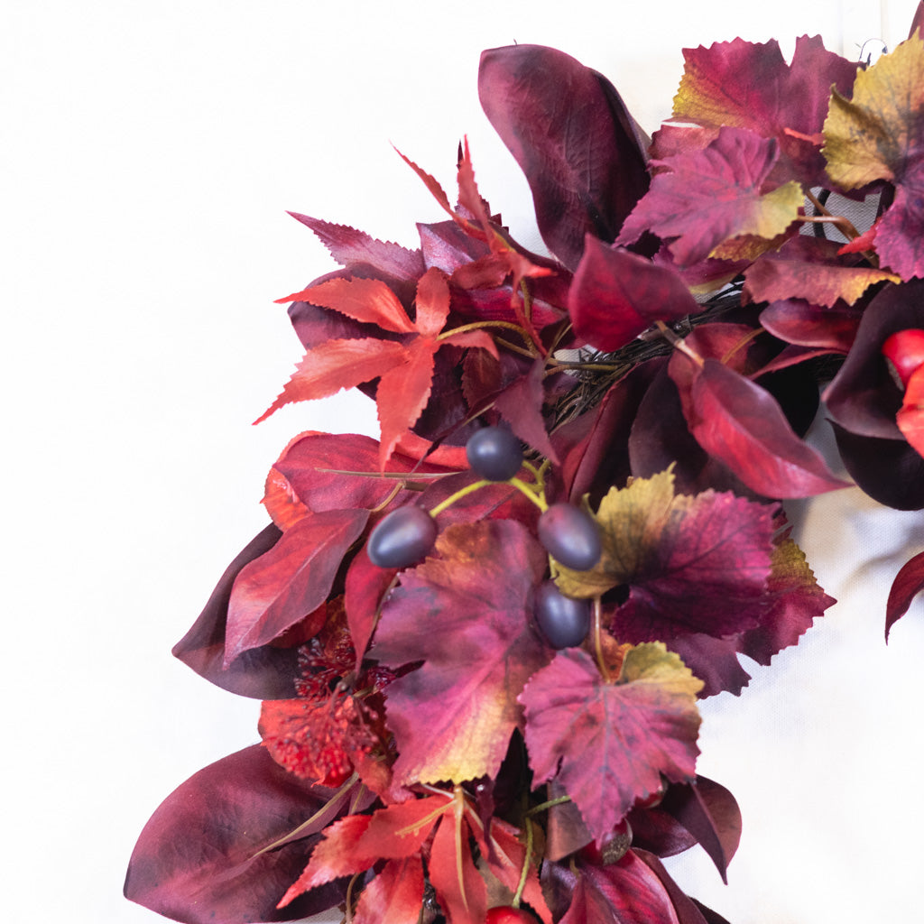 Mixed Foliage and Burgundy Crater Berries Wreath