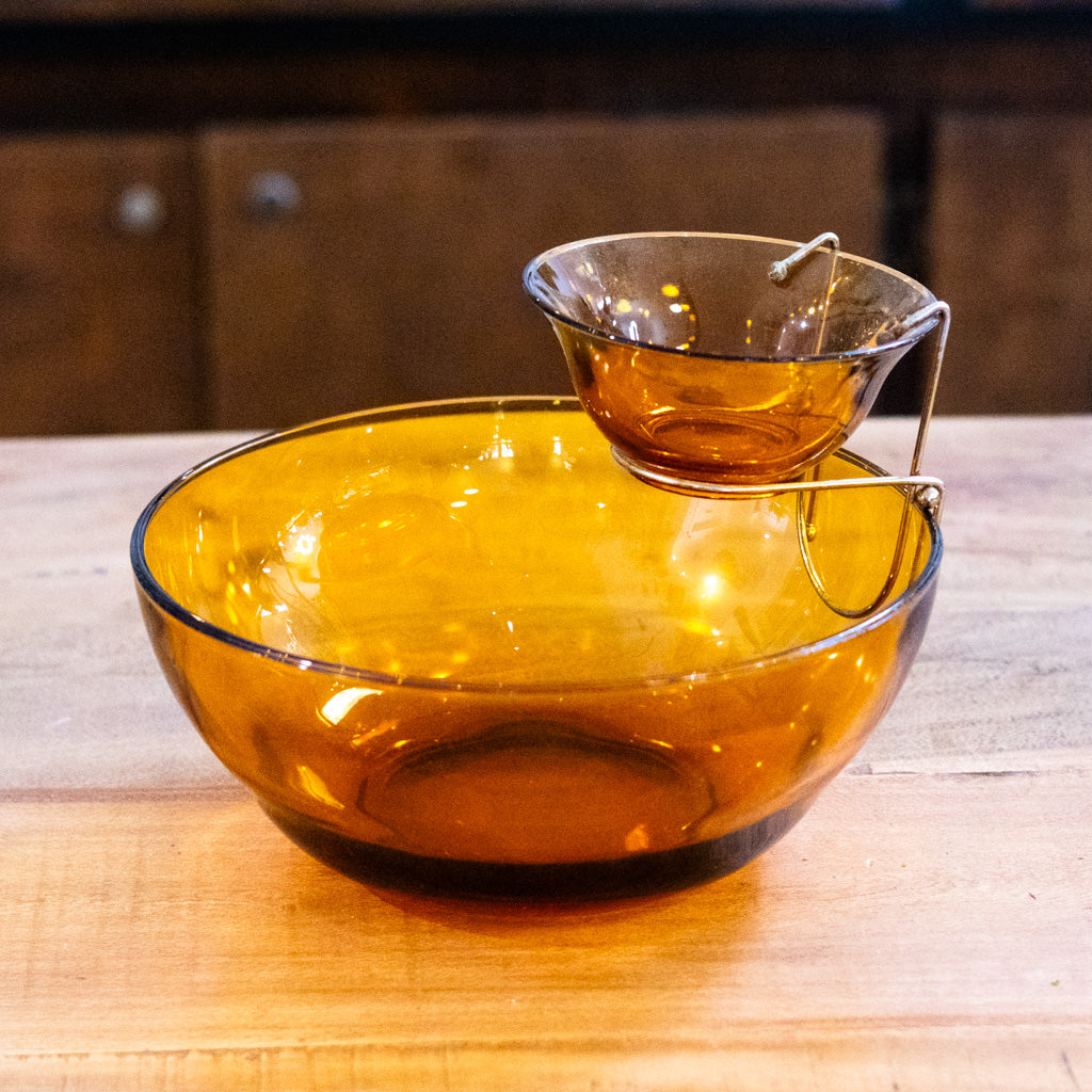 Mid-Century Amber Glass Bowl Dip Set