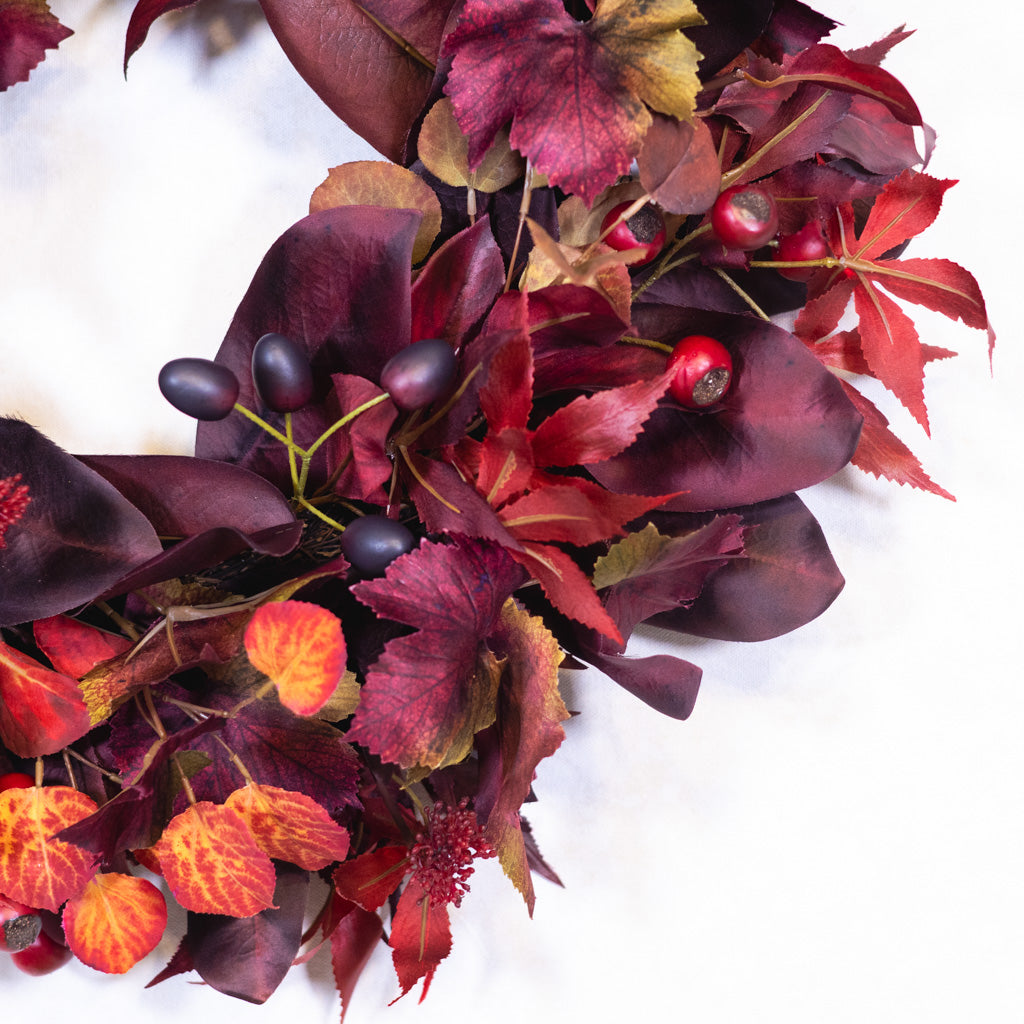 Mixed Foliage and Burgundy Crater Berries Wreath