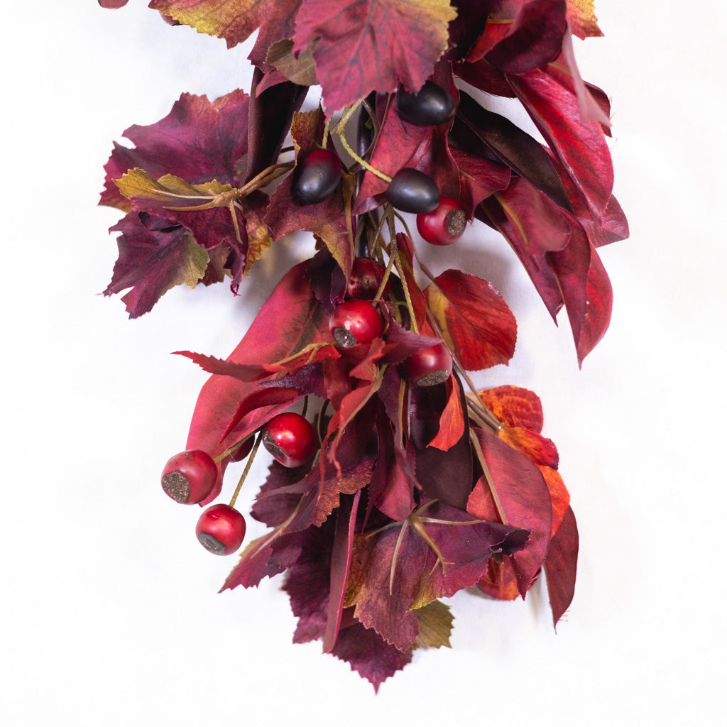 Mixed Foliage and Burgundy Crater Berries Swag