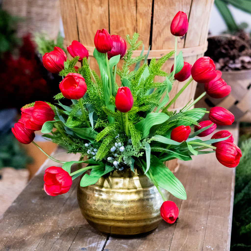 Grand Red Tulip and Juniper Holiday Bouquet