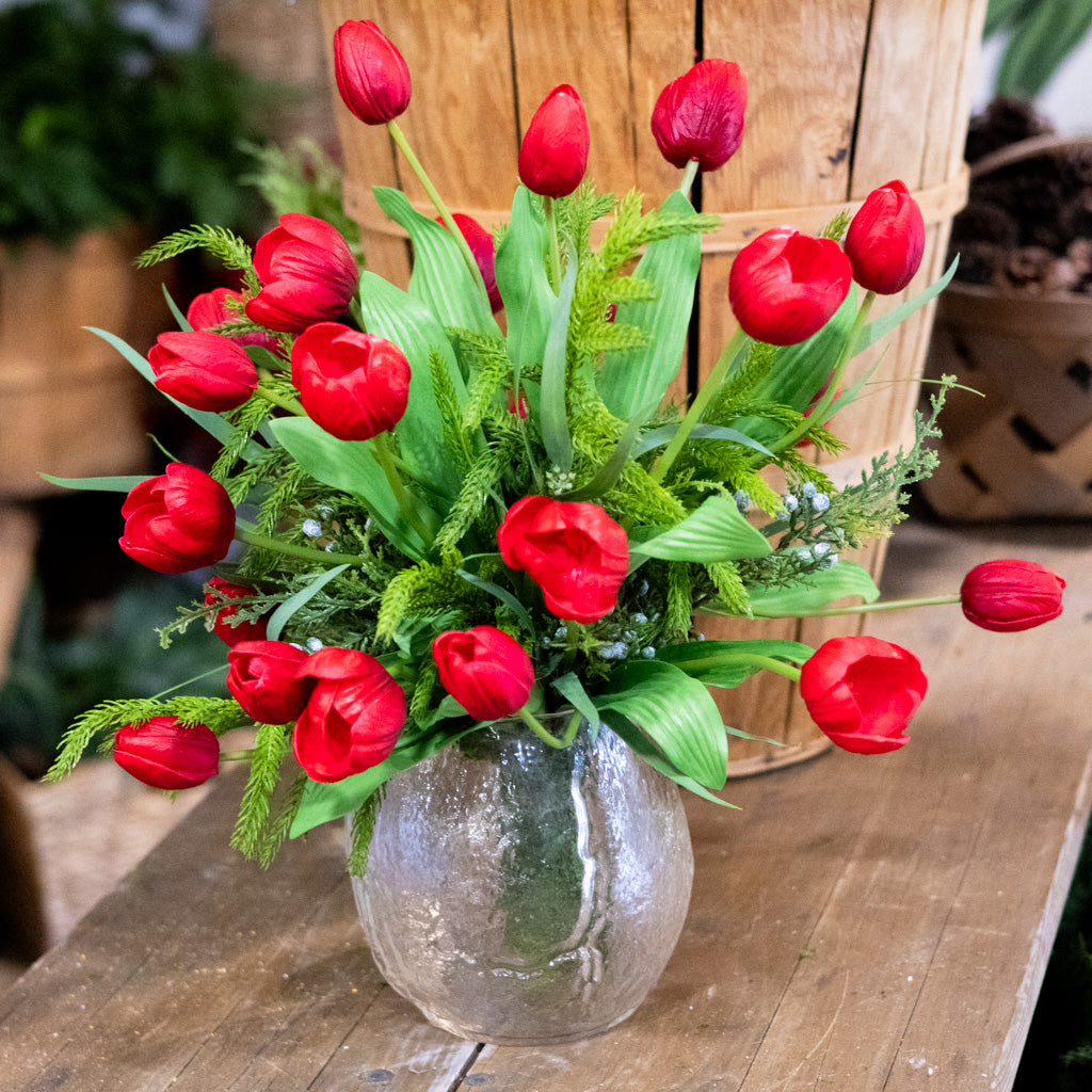 Grand Red Tulip and Juniper Holiday Bouquet