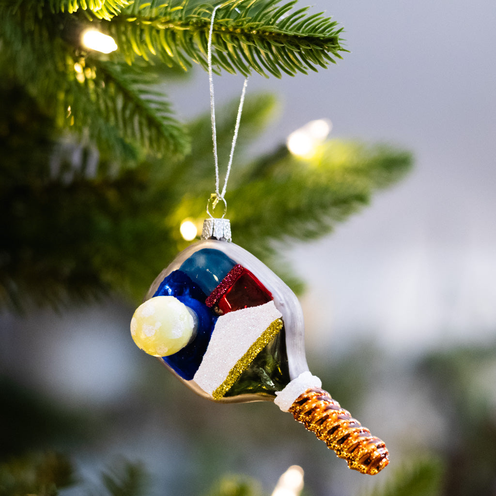 Pickleball Paddle Glass Ornament