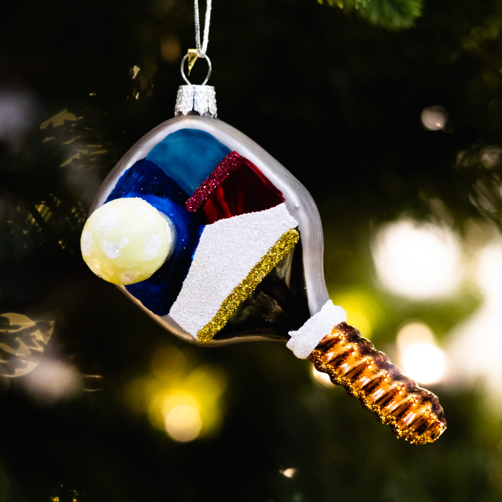 Pickleball Paddle Glass Ornament