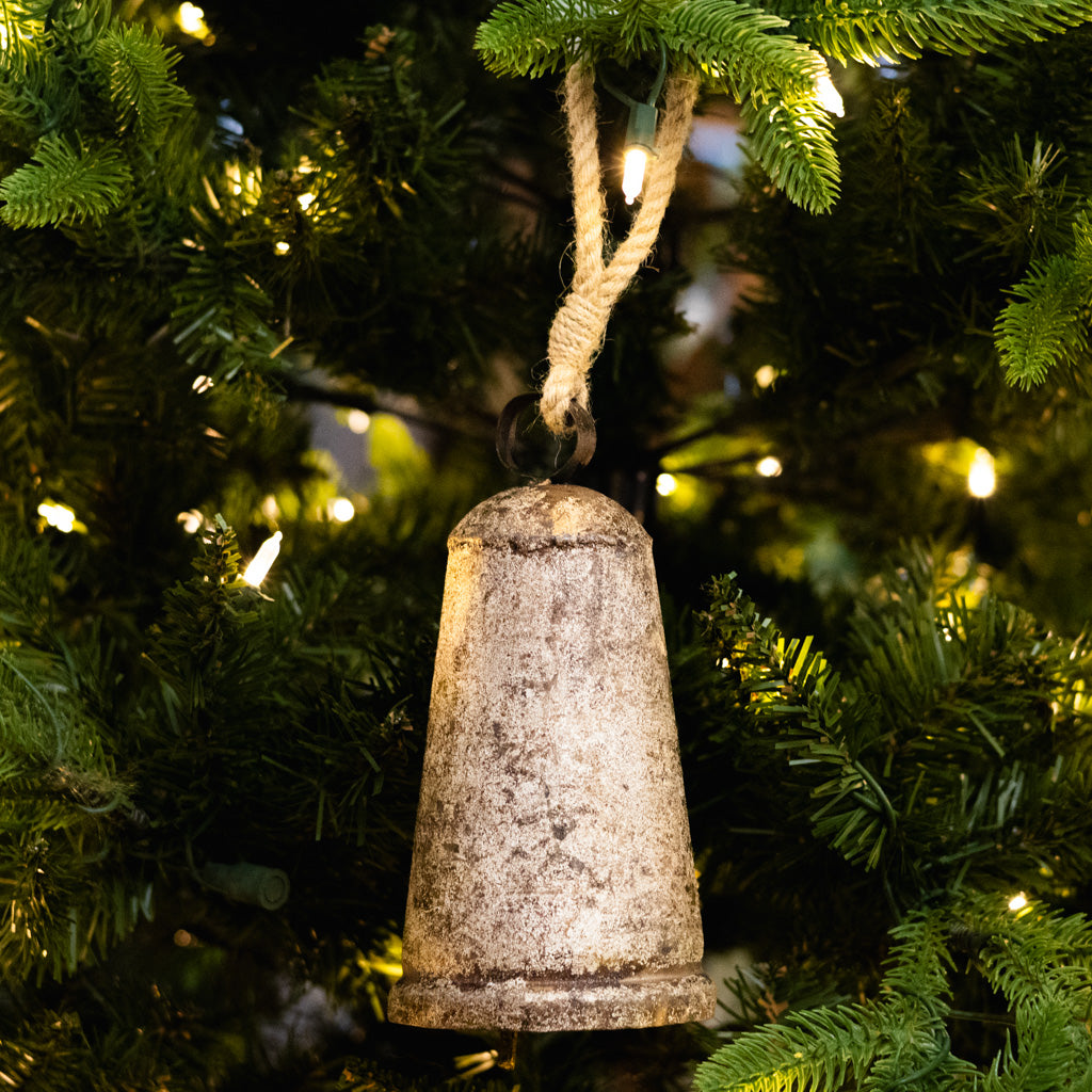 Tall Burnt Iron Antiqued Bell with Rope Tie
