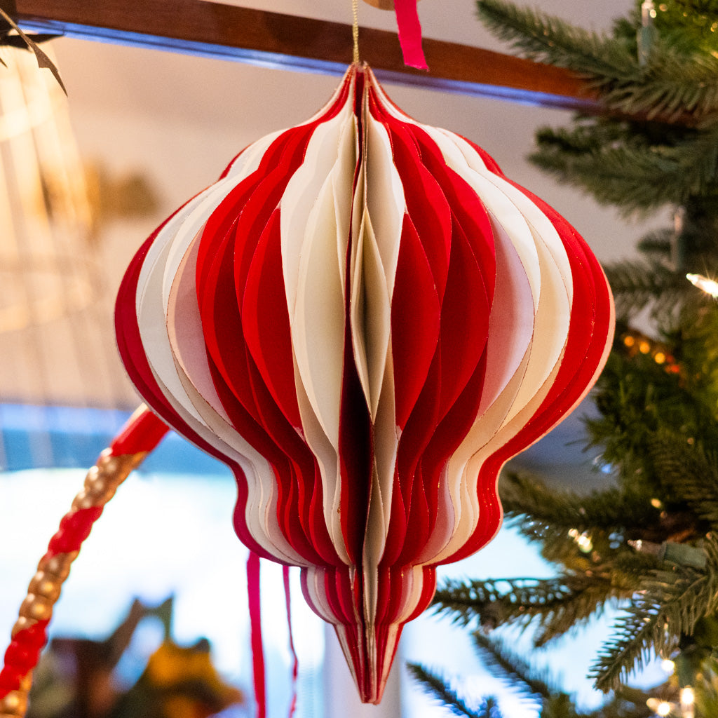 Paper Folding White Red Honeycomb Small