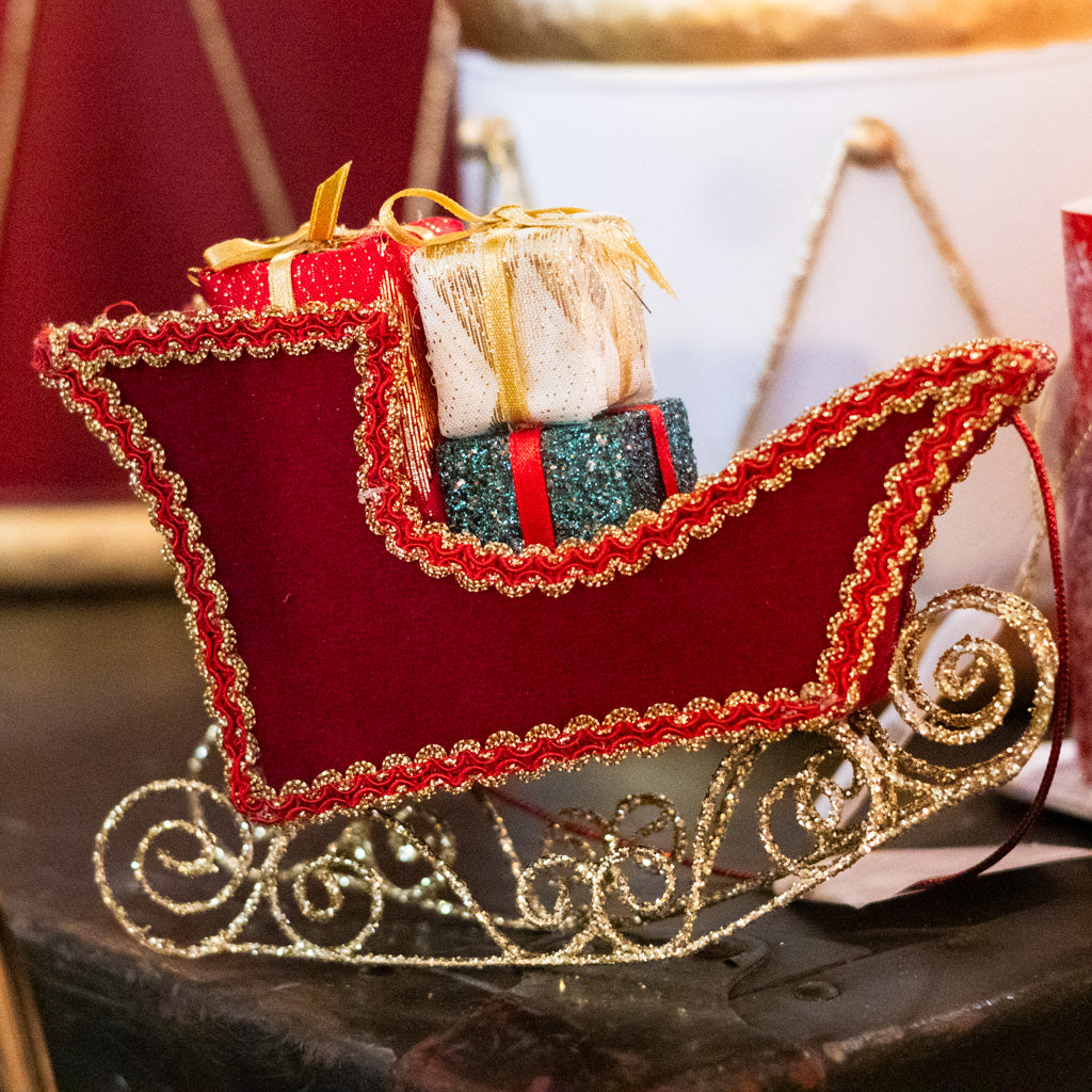 Velvet Sleigh with Packages Ornament