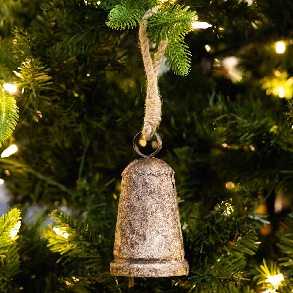 Short Burnt Iron Antique Bell with Rope Tie