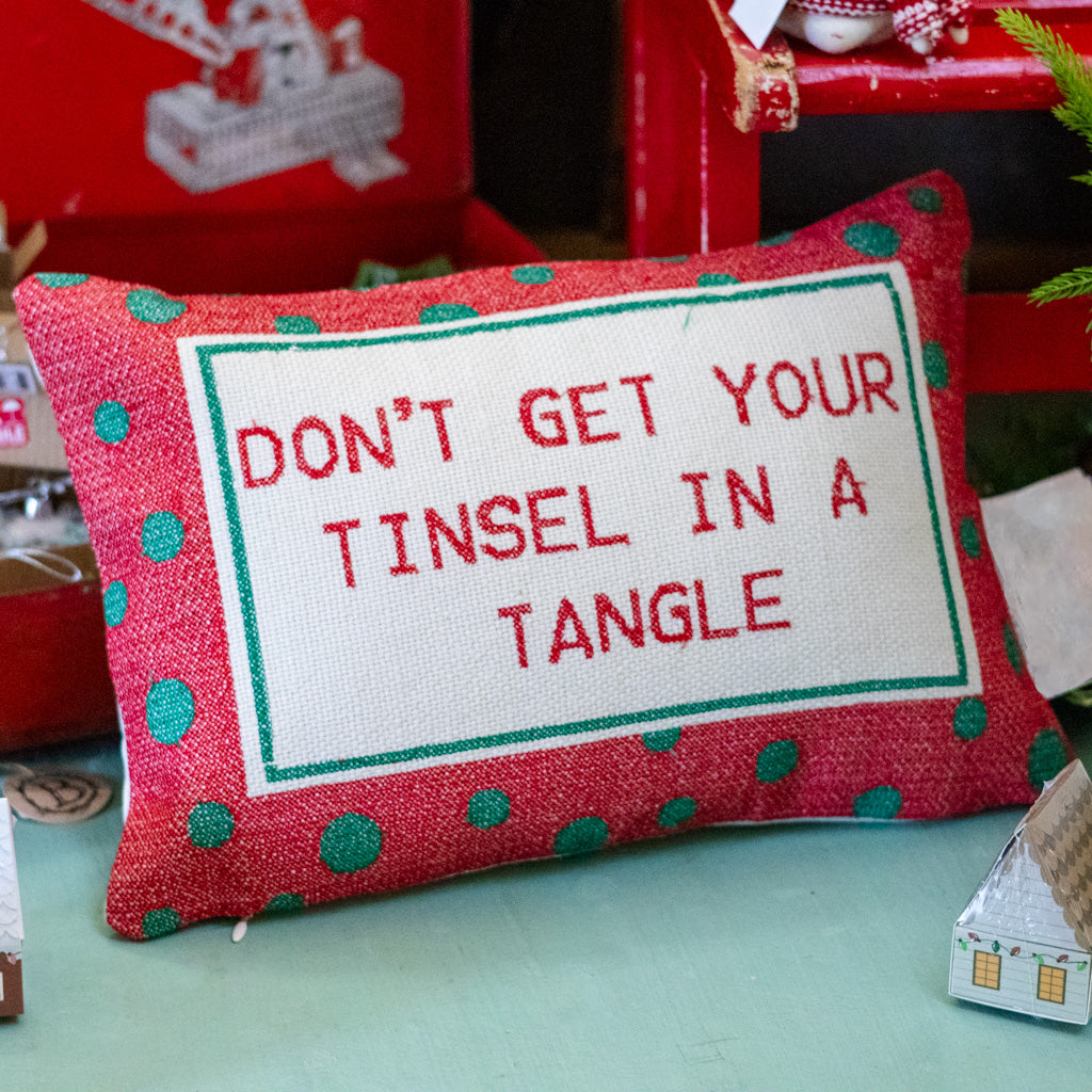 "Don't Get Your Tinsel In A Tangle" with Polka Dots Pattern Cotton Lumbar Pillow