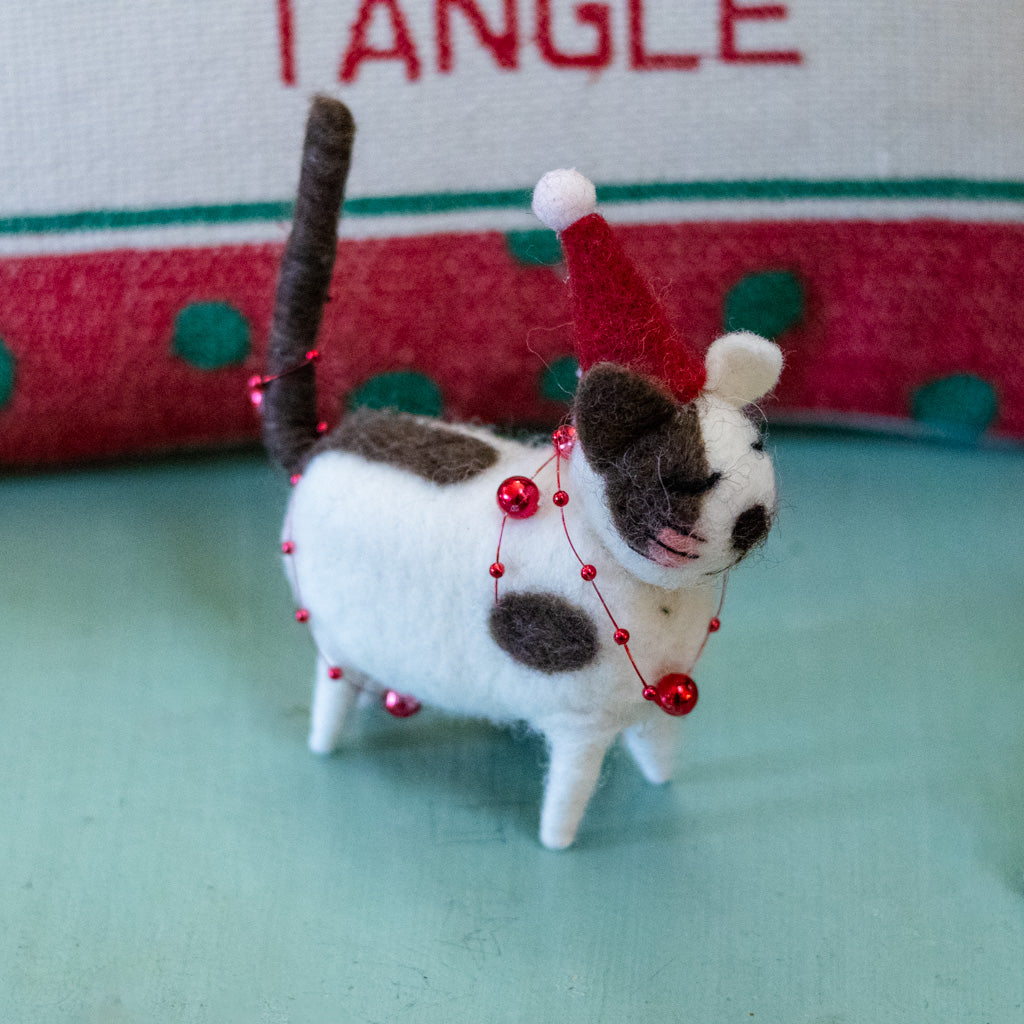 Wool Cat with Red Hat Ornament