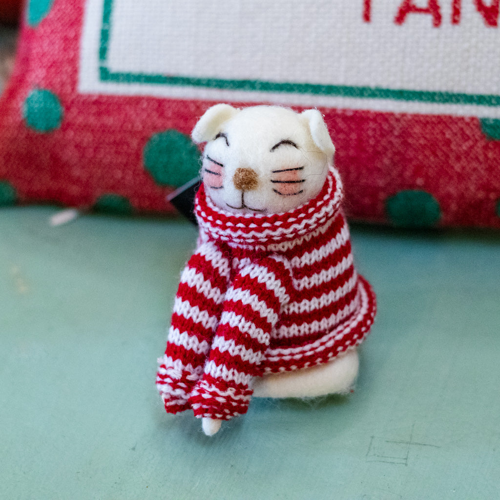 Wool Cat with Striped Sweater Ornament